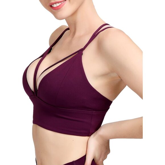 Women's Purple Strappy Bralettes Pull-on Sports Bra Rave Top Festival Outfits - Picture 2 of 9